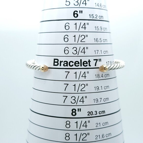 David Yurman Sterling Silver & 14k Gold 4mm Flex Morganite Cable Bracelet 7inch - Picture 3 of 9